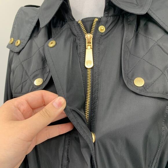 Vince Camuto Jacket Womens PP/PS Black Gold Quilt Trim Anorak Detach Hood - Picture 5 of 16